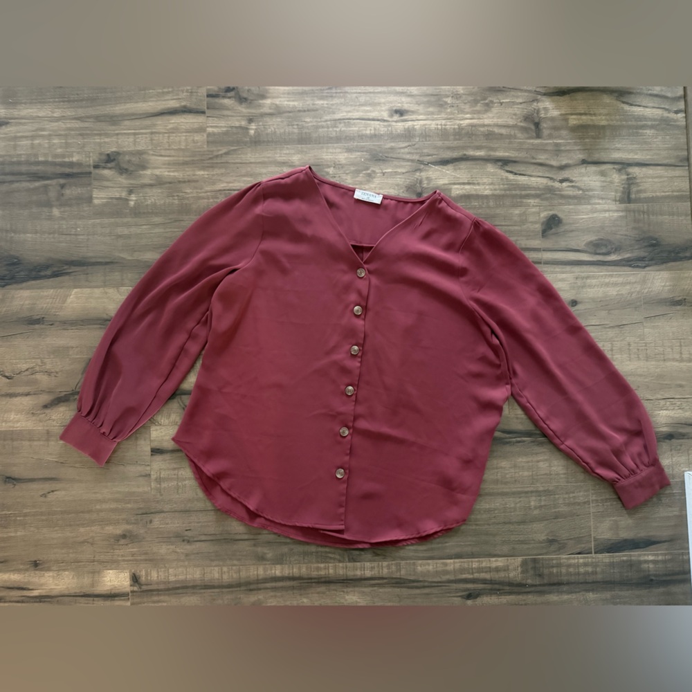Zenana Burnt Orange Button Down Blouse Women’s 1X Flowy Plus Size Top